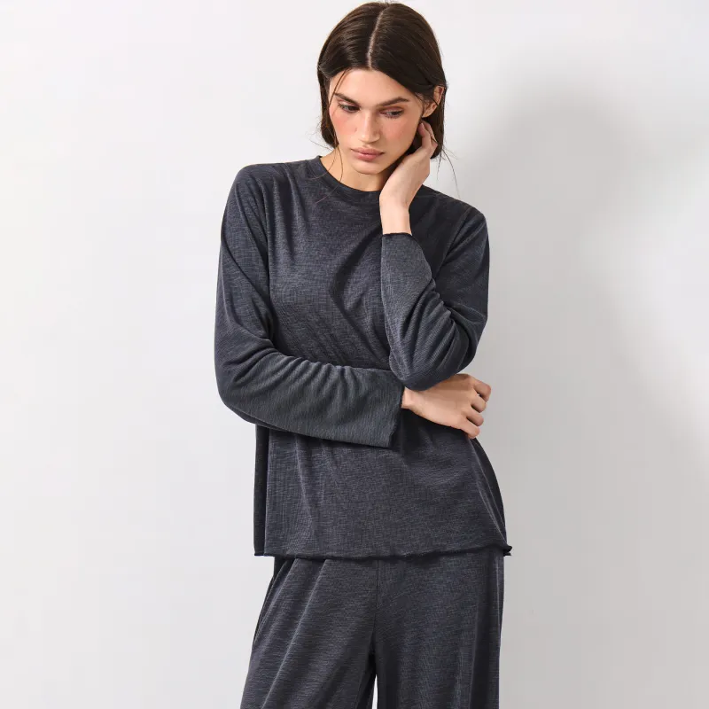 Women's long sleeve, size L, modal / polyester, dark grey, Savina