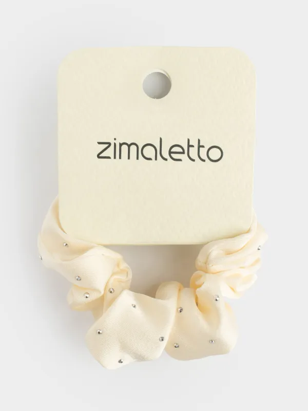  Elastic hair band, 6 cm, with rhinestones, polyester, milky, Silk, image-2