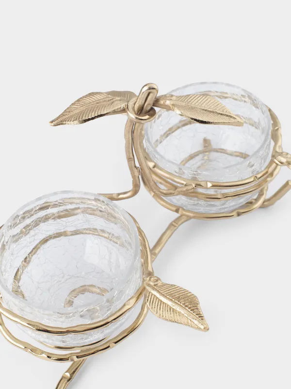 Snack stand, 26x16 cm, 2 pr, on stand, with handle, glass / metal, Branches, Fantastic gold, image-2