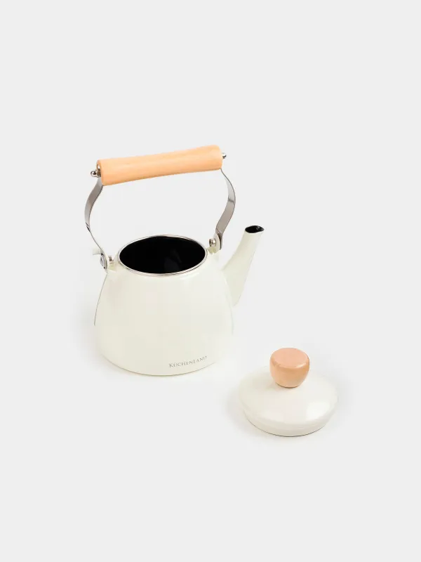 Teapot, 1.4 l, metal enamel/wood, milk, Nostalgia, image-3