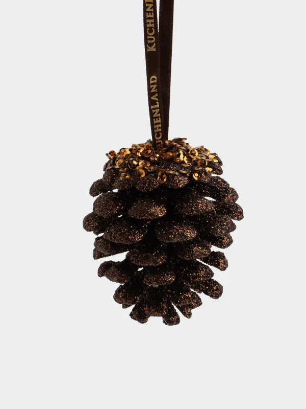 Christmas tree toy, 5 cm, 2 pcs, plastic, bronze, Cone, Figure sparkle, image-1