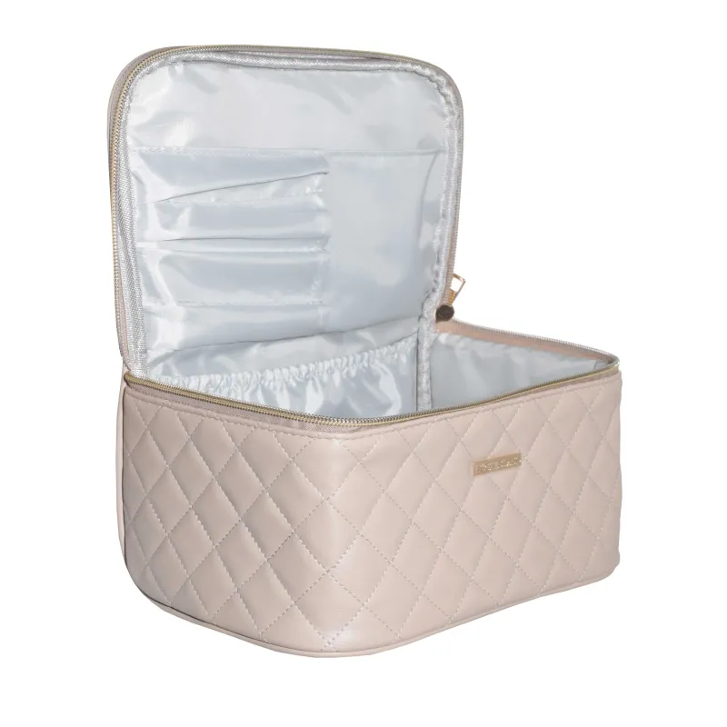 Cosmetic bag, 23x13 cm, quilted, with handle, polyurethane, beige, Quilted, image-2