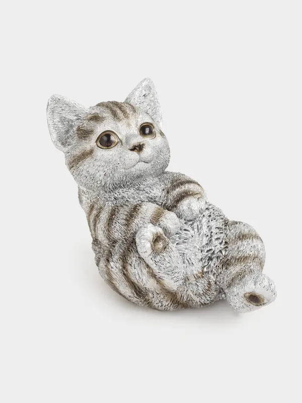 Statuette, 12 cm, polyresin, silver, Kitten lying, Cat, image-1