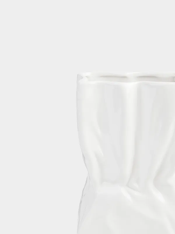 Flower vase, 24 cm, ceramic, white, Crease, Crumple, image-3