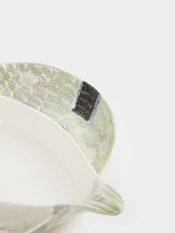 Divided plate, 21x20 cm, 3 compartments, ceramic, green and white, Drake, Duck, image-5