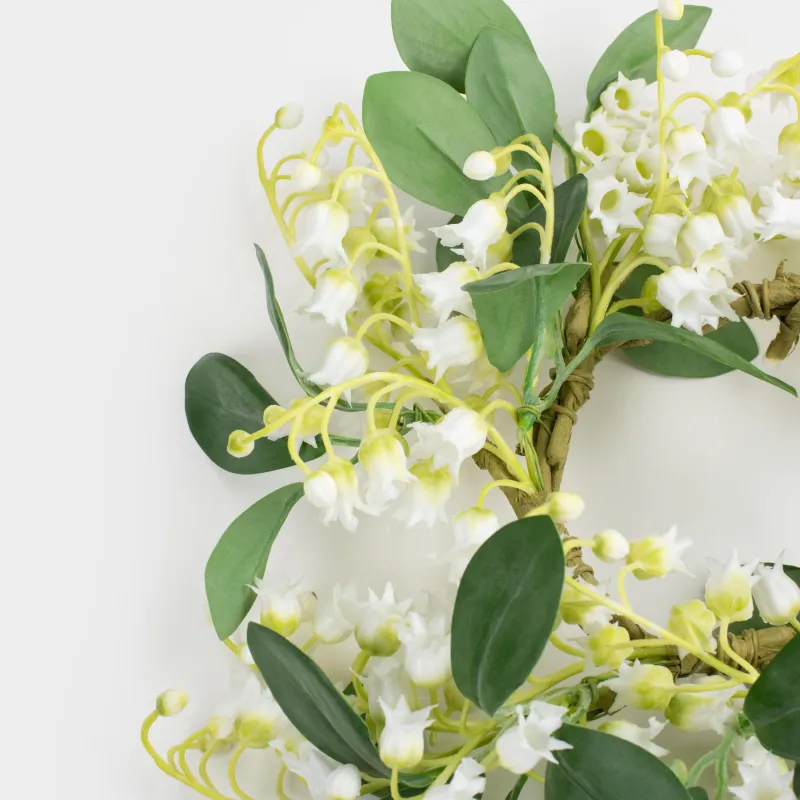 Decorative wreath, 9/26 cm, plastic, White lilies of the valley, May-lily, image-2