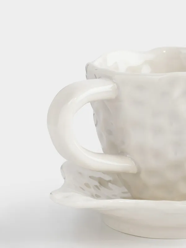 Tea pair, 1 person, 2 itemsr, 350 ml, porcelain P, white, Crumpled effect, Crumple, image-5