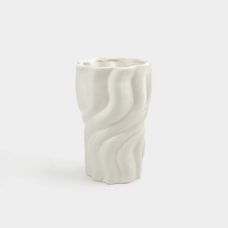 Flower vase, 26 cm, ceramic, white, Bends, Crumple