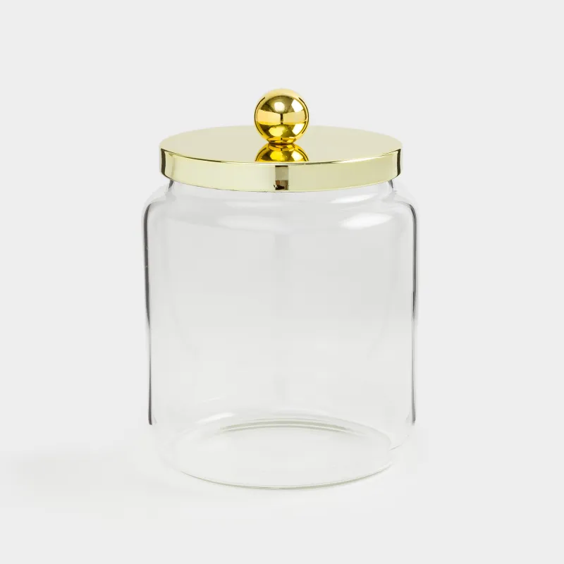 Storage container, 9x12 cm, 450 ml, glass / metal, gold, Classic gold