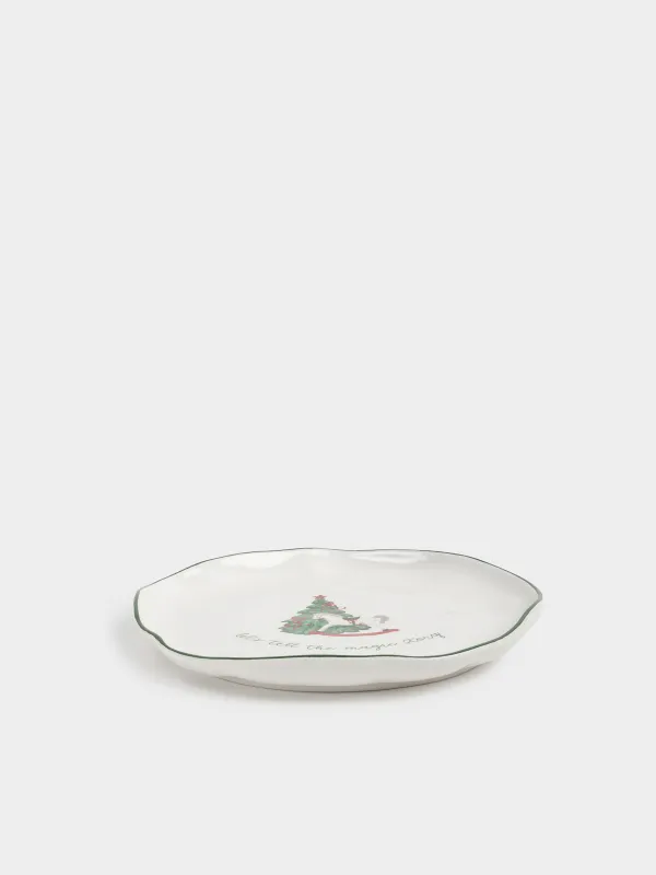 Dinner plate, 26 cm, ceramic, Horse with Christmas tree, Christmas green, image-2