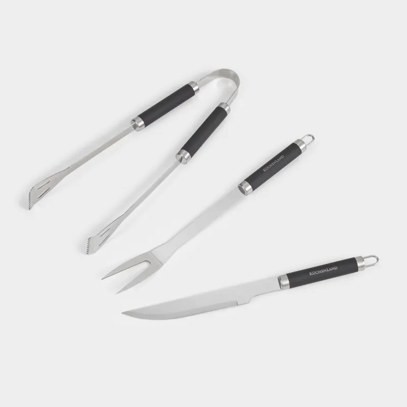 BBQ set, 3 items, in leather case, steel / plastic / eco-leather, BBQ, image-1