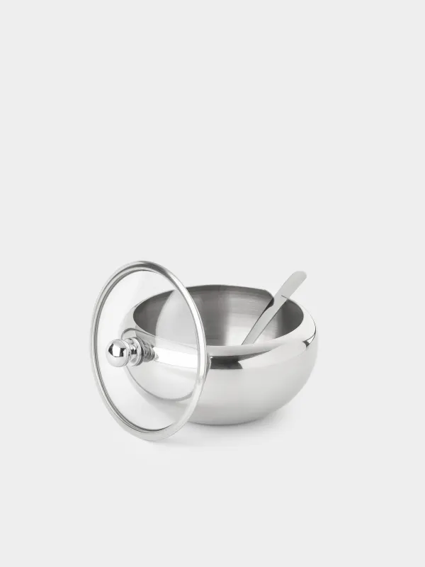 Sugar bowl, 9 cm, 500 ml, with spoon, steel, Classic, image-4