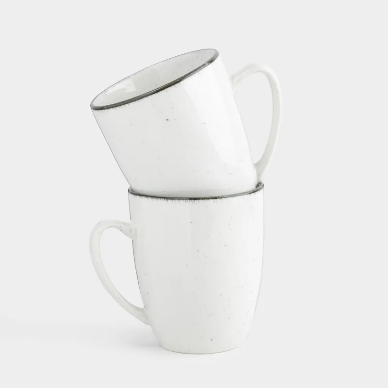Mug, 350 ml, 2 pcs, ceramic, white-grey, speckled, Roxas