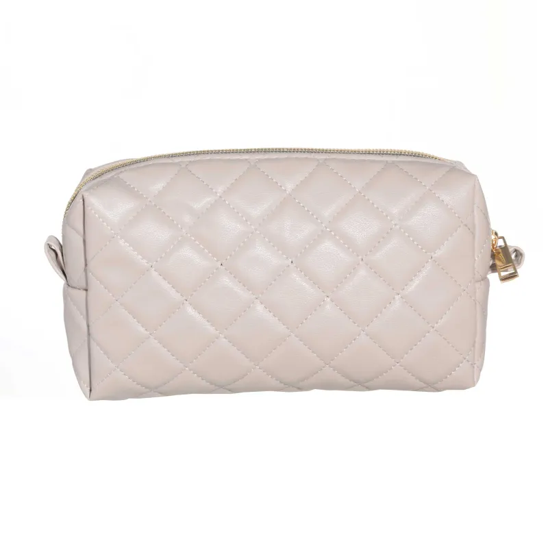 Cosmetic bag, 18х11 cm, quilted, polyurethane, beige, Quilted, image-2