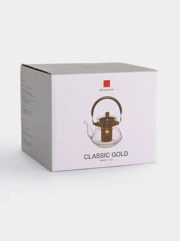 Teapot, 1,3 l, B/steel glass, golden, Classic gold, image-5