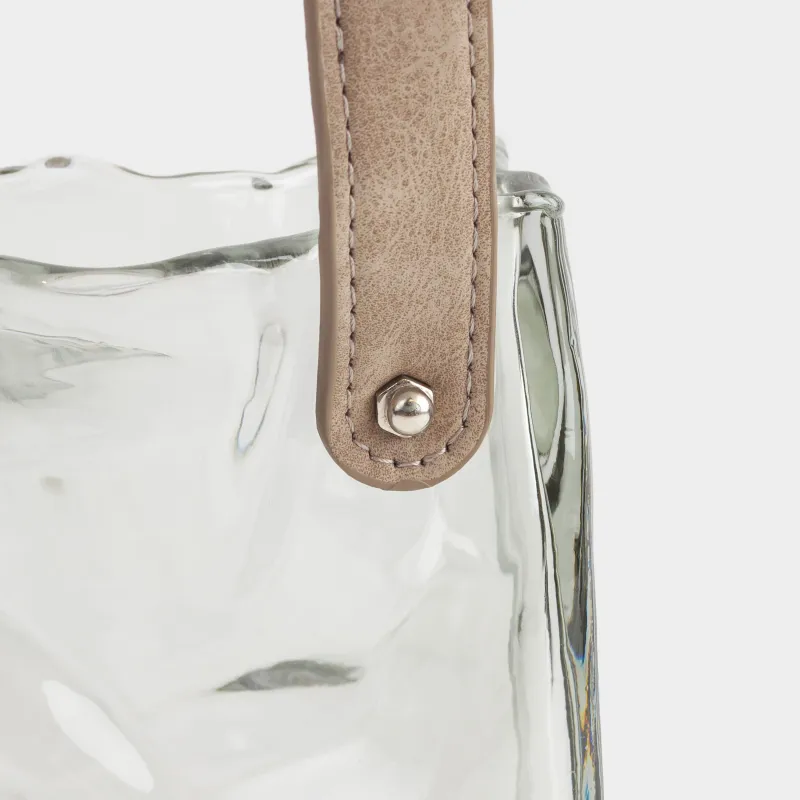 Flower vase, 17 cm, decorative, with handle, glass / polyurethane, grey, Bag, Crumple color, image-2