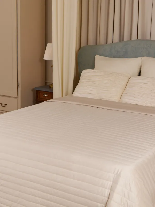 Bedspread, 220x240 cm, quilted, velvet/microfiber, beige, Stripes, Stitch velvet, image-2