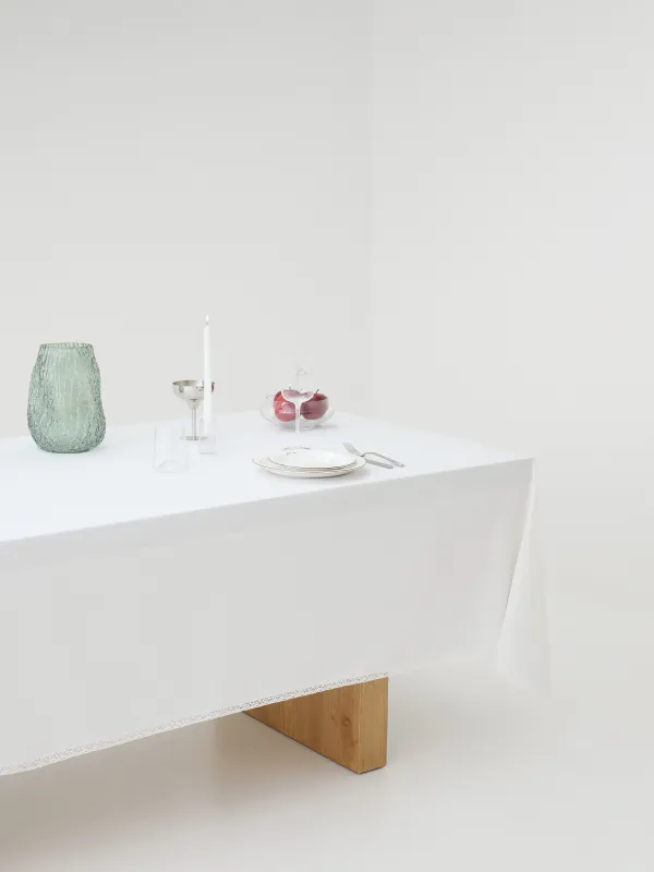 Tablecloth, 160x160 cm, with PU coating, polyester/viscose/linen, white, Lace, Comely lace, image-6