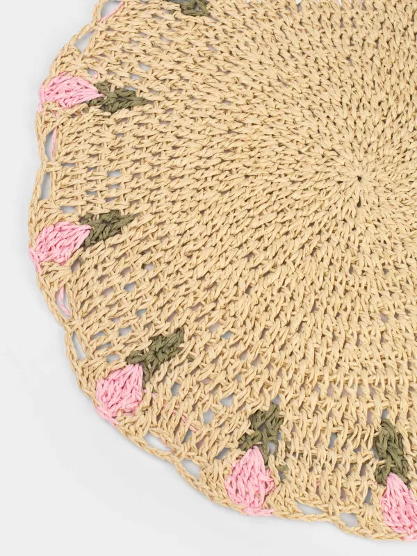 Placemat, 38 cm, cellulose, round, sand, Flowers, Braided, image-3
