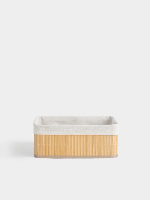 Storage basket, 30x12 cm, bamboo / cotton, rectangular, Beige, Stem, image-0