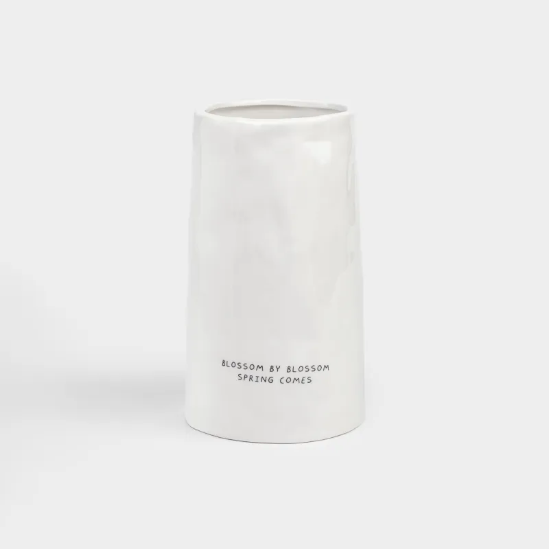 Flower vase, 20 cm, ceramic, milky, Blossom, Crumple font