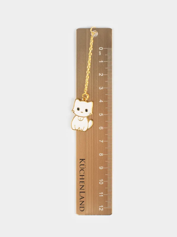 Ruler, 12 cm, with pendant, steel, golden, Kitten, Cat, image-0