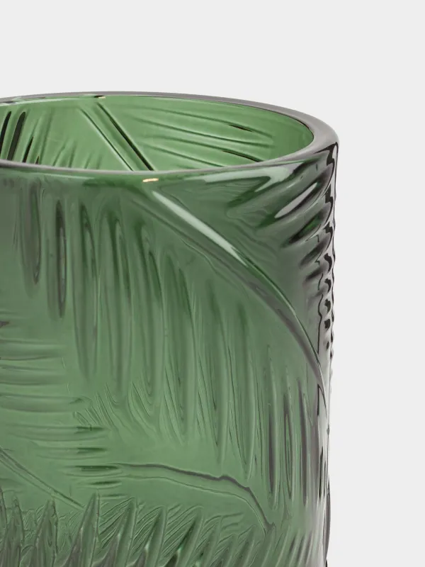 Bathroom tumbler, 11 cm, Glass, Green, Tropical leaves, Tropical leaves, image-2