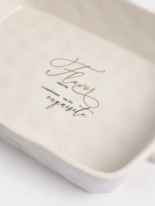 Baking dish, 31x20 cm, ceramic, rectangular, milky, Crumple kitchen, image-1