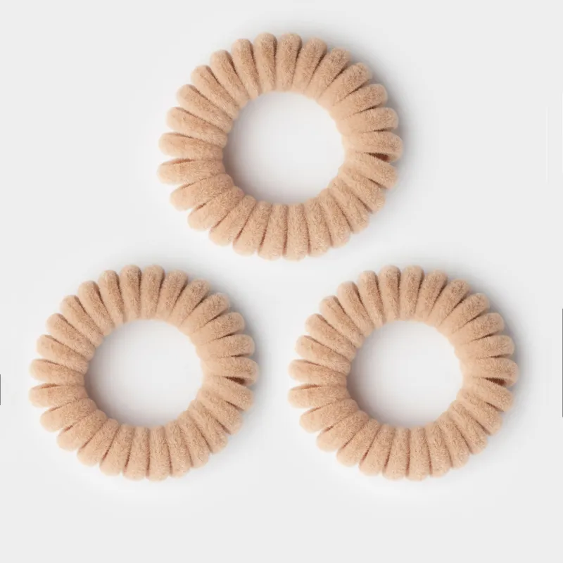 Elastic band for hair, 4 cm, 3 pcs, polyester/TPU, Beige, Spiral, Helix