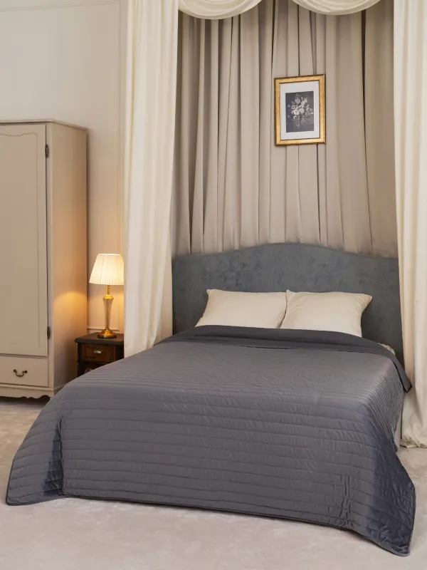 Bedspread, 220x240 cm, quilted, velvet/microfiber, grey, Stitch velvet, image-6