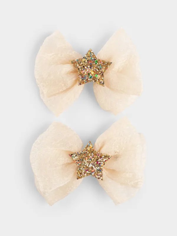 Hair clip, 6 cm, 2 pcs, children's, Polyester / metal, milky, Star, Hairstyle