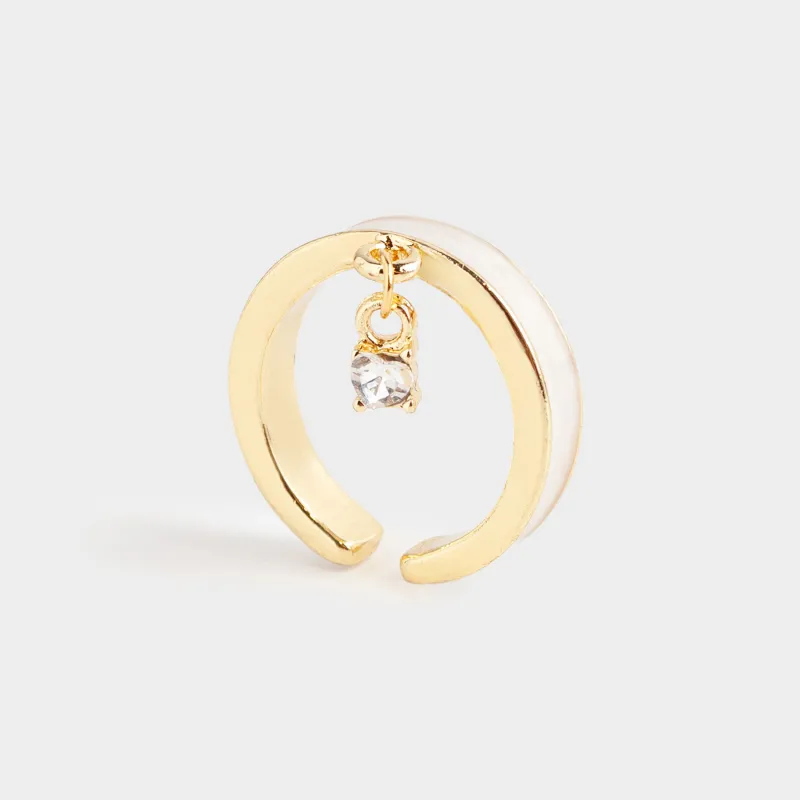 Ring, size S-M, single size, with pendant, metal, golden beige, Heart, Jewelry heart