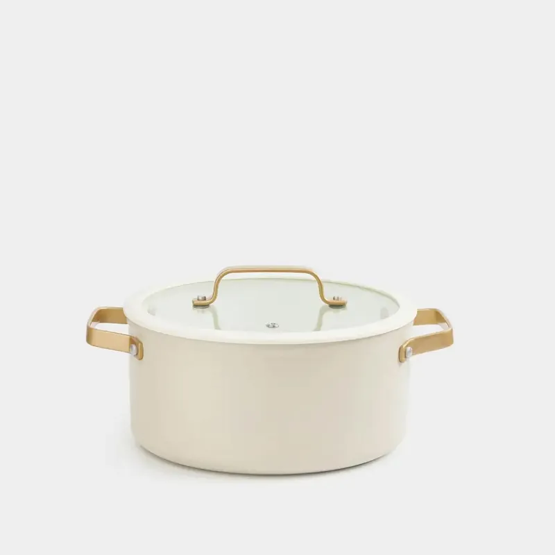 Pot, 20 cm, 2.8 l, with lid, coated, aluminum, milky, Piatto gold