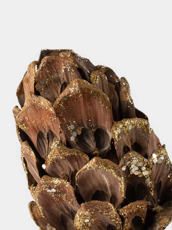 Christmas tree toy, 15 cm, cone/plastic, golden brown, Cone with sequins, Pine christmas, image-2