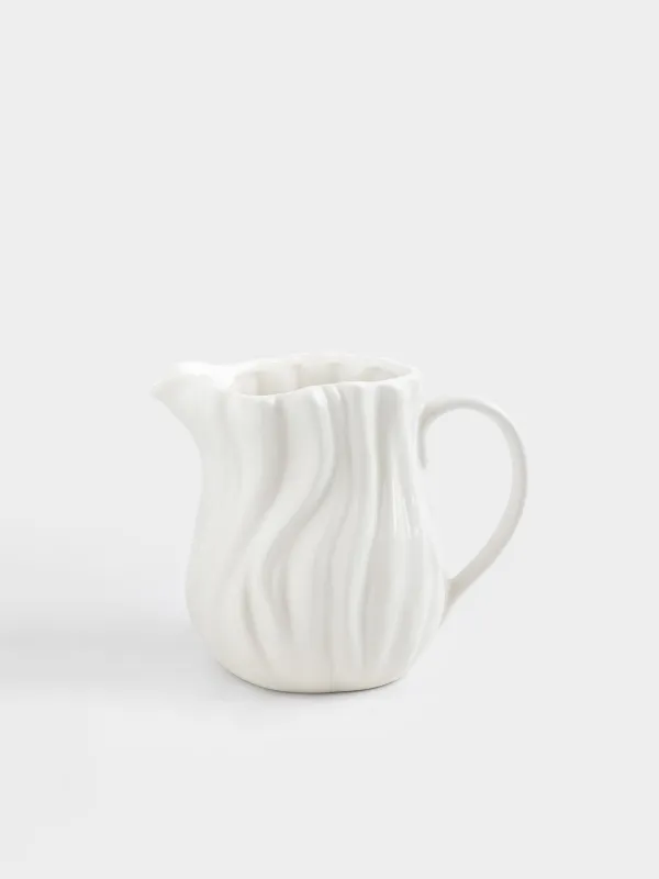 Jug, 1.6 l, ceramic, white, Milky, Wavy edge, Crumple, image-0