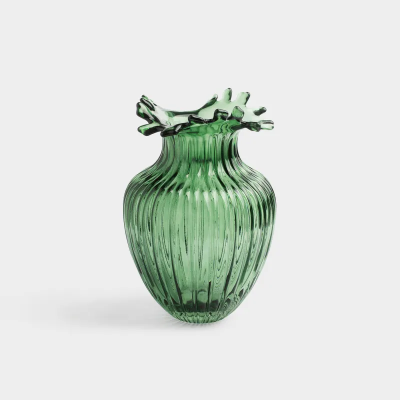 Flower vase, 27 cm, glass, green, Ribedic