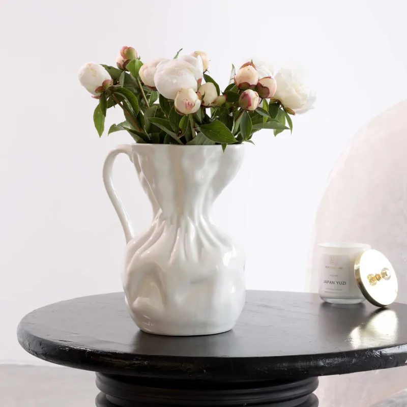 Flower vase, 25 cm, ceramic, White, Crumpled effect, Crumple, image-3