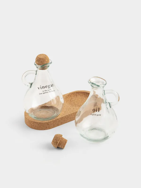 Oil and vinegar set, 300 ml, 2 pcs, on a stand, glass / cork, Clear cork, image-2