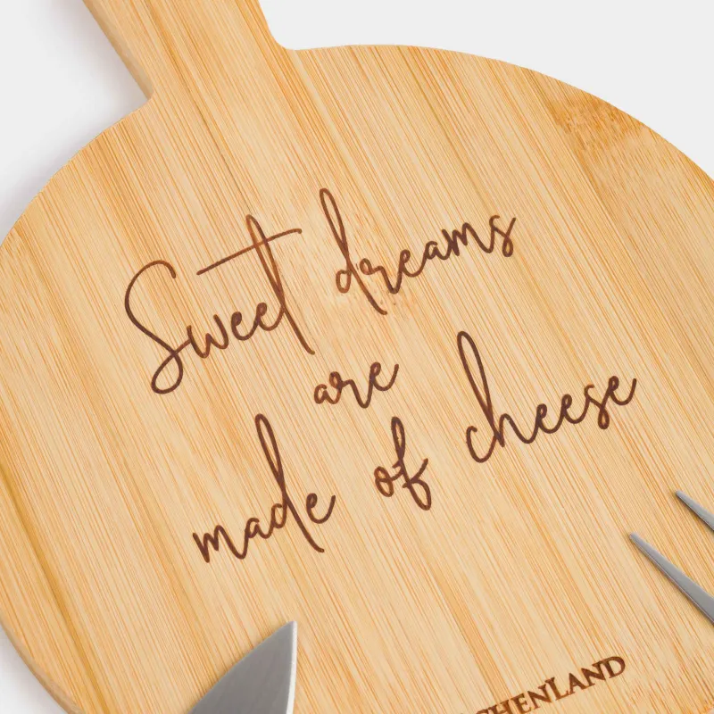 Cheese set, 3 items, dish board with handle, bamboo / steel, round, Cheese, bamboo, image-4