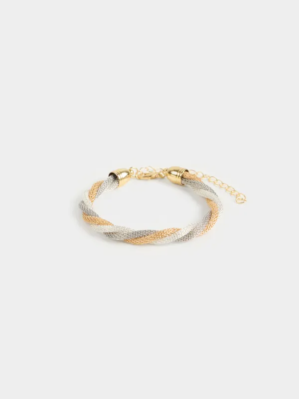Bracelet, 24 cm, triple, metal, gold-silver, Harness, Flagel, image-1