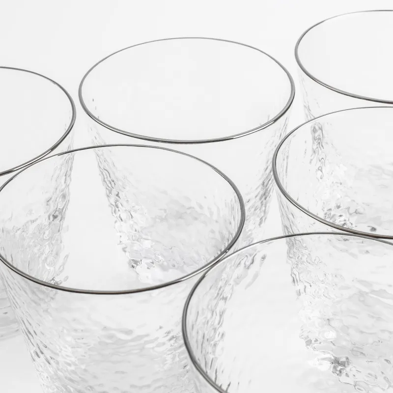 Drinking glass, 10 cm, 270 ml, 6 pcs, glass, with silver edging, Ripply silver, image-4