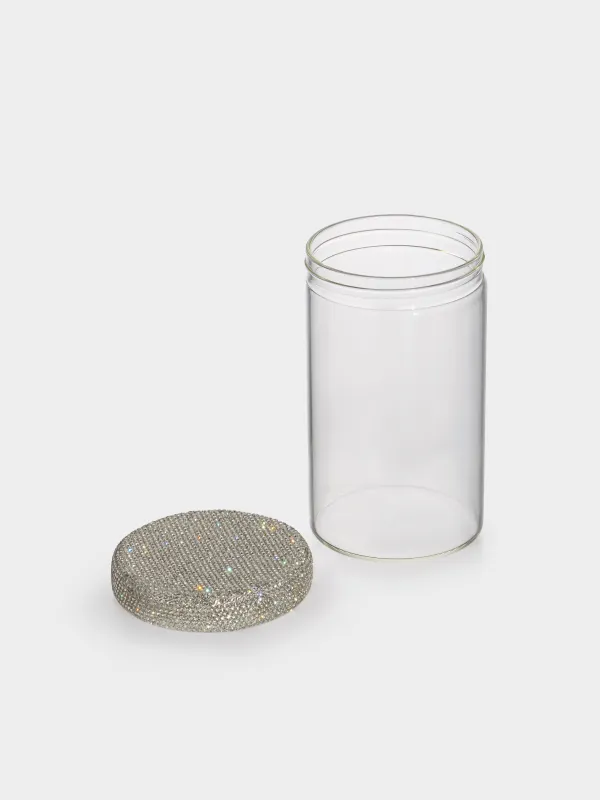Storage container, 9x17 cm, 900 ml, glass B / rhinestones, Crystal decor, image-1