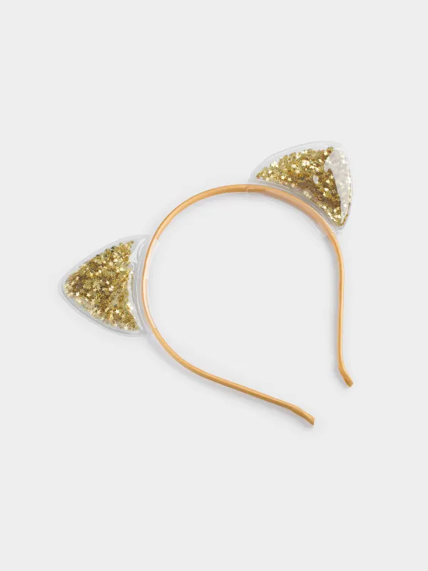 Carnival band, 16x20 cm, children's, polyester / PVC, Champagne, Glitter ears, Cat, image-1