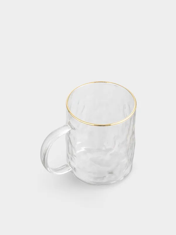 Mug, 400 ml, 2 pcs, glass, with golden edging, Ripply gold, image-2