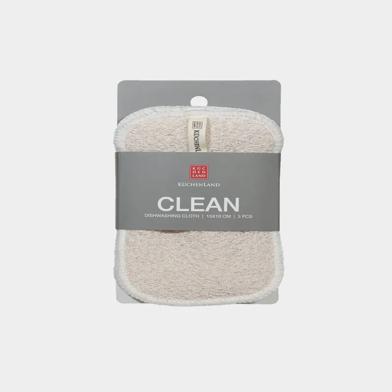 Dishcloth, 15x10 cm, 3 pcs, natural fiber, beige, Clean