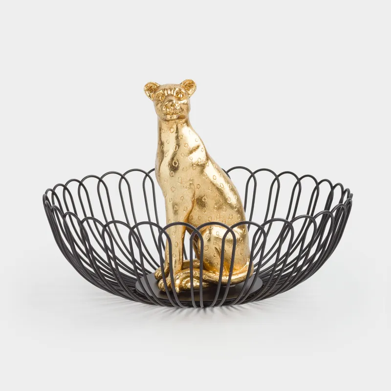 Fruit basket, 29 cm, metal / polyresin, Cheetah, Panther