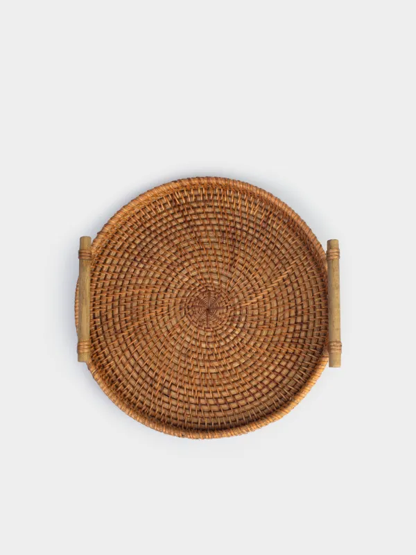 Tray, 24 cm, wicker, with handles, rattan / wood, round, Eco home, image-5