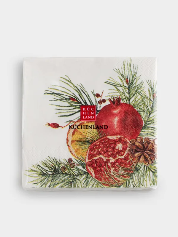 Paper napkins, 21x21 cm, 20 pcs, square, milky, Pomegranates and orange, Christmas miracle, image-4