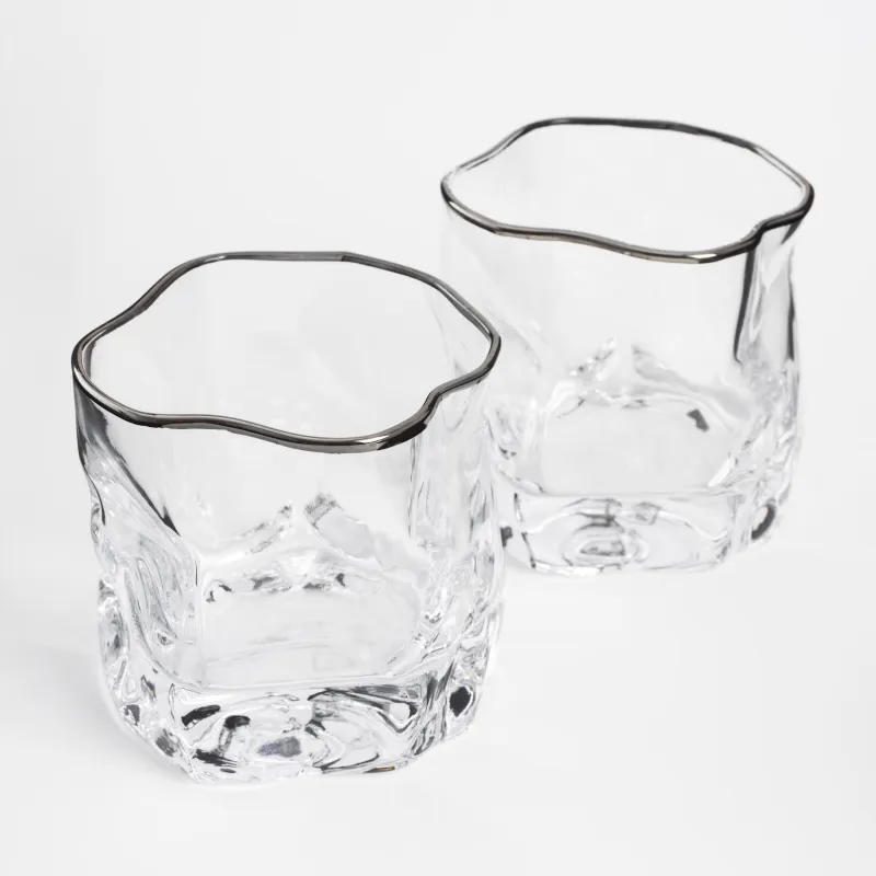 Drinking glass, 8 cm, 245 ml, 2 pcs, glass, with silver edging, Slalom silver, image-1