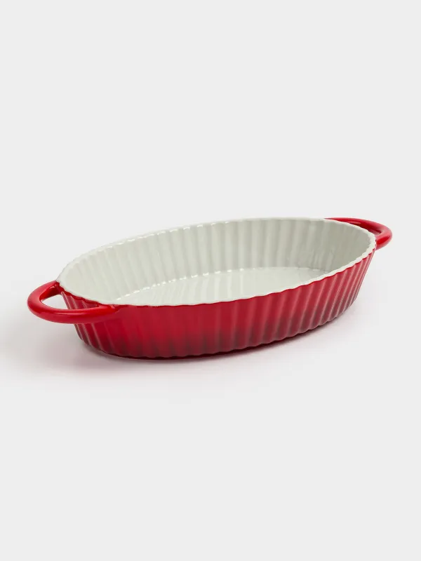 Baking dish, 31x21 cm, ceramic, oval, milkyy burgundy, gradient, Cakes gradient, image-4